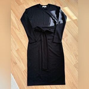 Chic Black Long Sleeve Dress with Waist Tie